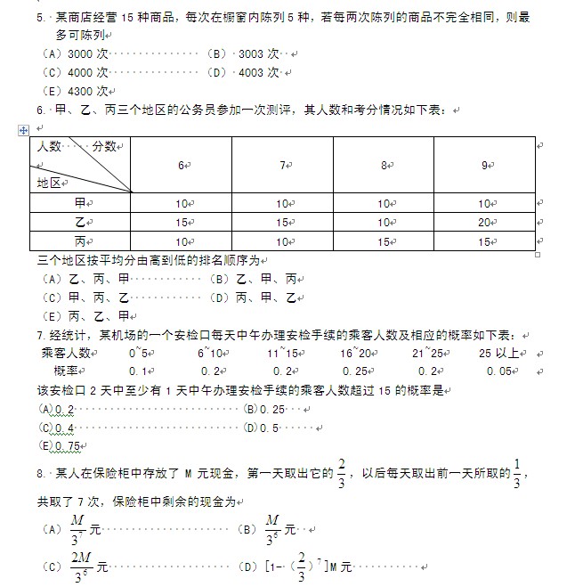 2012年管理类联考数学真题与答案