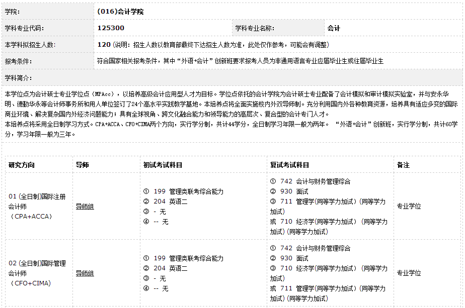 广东外语外贸大学2017年会计硕士MPAcc招生简章