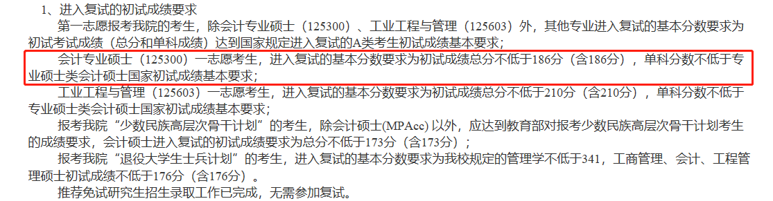 天津工业大学2021年MPAcc复试分数线