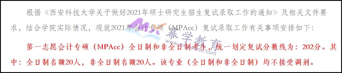 西安科技大学2021年MPAcc录取情况解读