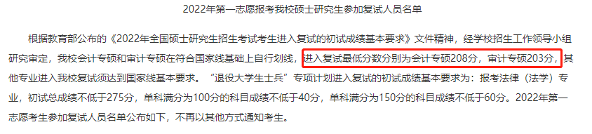 内蒙古财经大学2022年MPAcc/MAud复试线