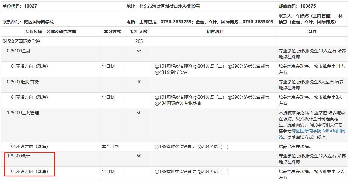 北京师范大学（珠海）2023MPAcc招生简章