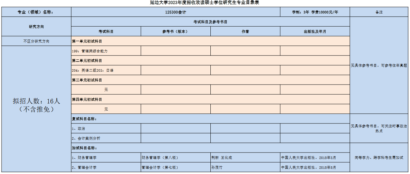 延边大学2023年全日制MPAcc招生简章