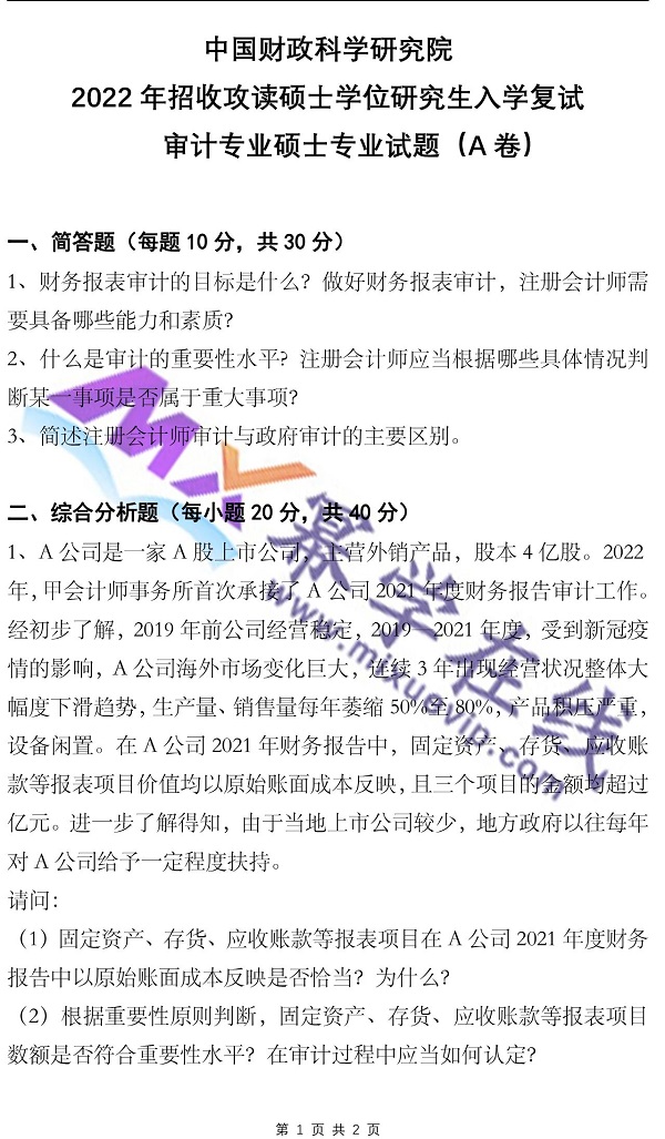 中国财政科学研究院2023年会计/审计复试参考书目